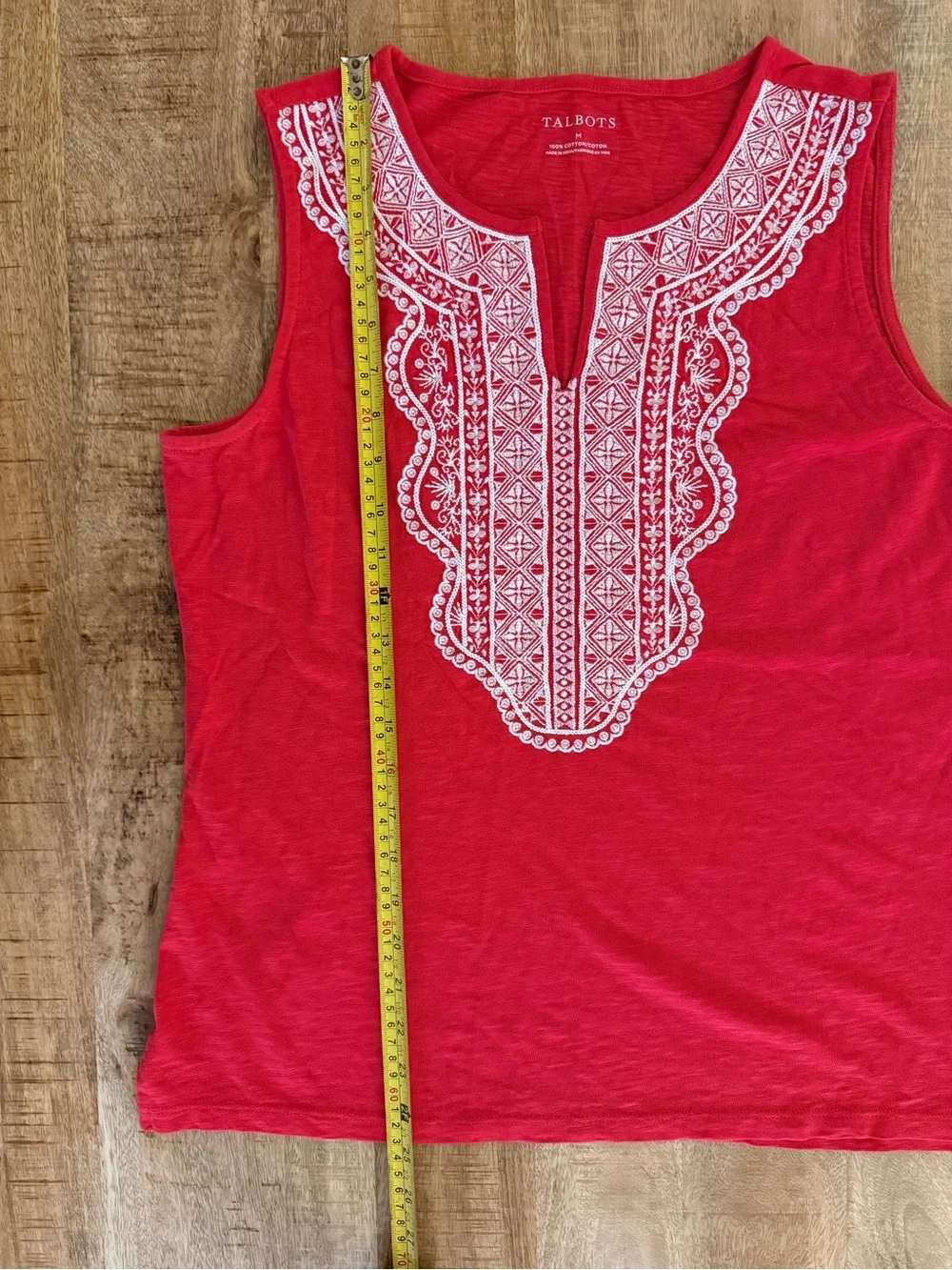 Talbots Red Embroidered Sleeveless Cotton Top | Size Medium | Boho